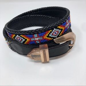 Vintage Leather Beaded Belt Braided Boho Festival